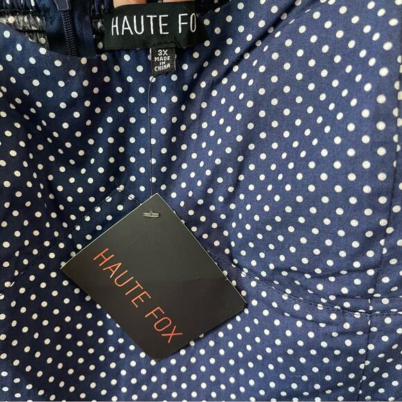 Haute Fox Polka Dot Spaghetti Strap Mini Dress Navy White Size 3X - Picture 6 of 9